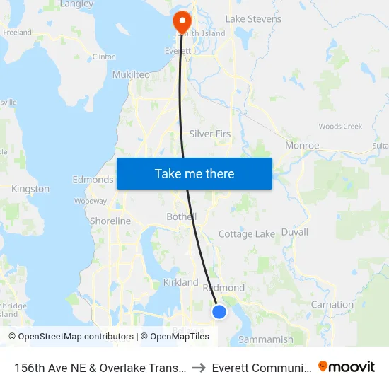 156th Ave NE & Overlake Transit Center - Bay 7 to Everett Community College map
