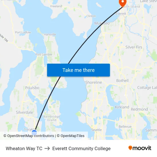 Wheaton Way TC to Everett Community College map