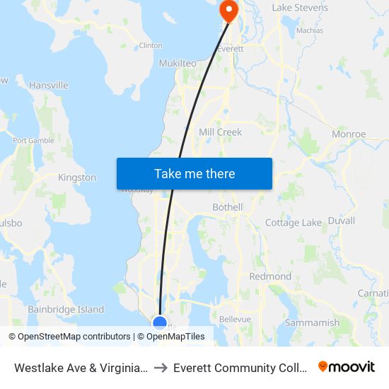 Westlake Ave & Virginia St to Everett Community College map