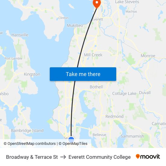 Broadway & Terrace St to Everett Community College map