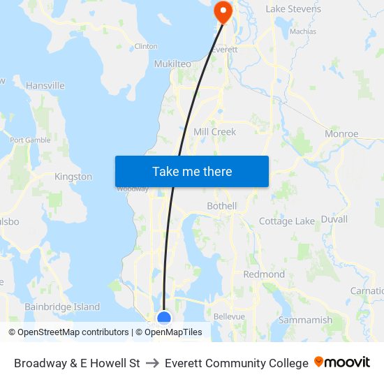 Broadway & E Howell St to Everett Community College map