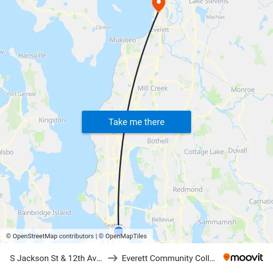 S Jackson St & 12th Ave S to Everett Community College map