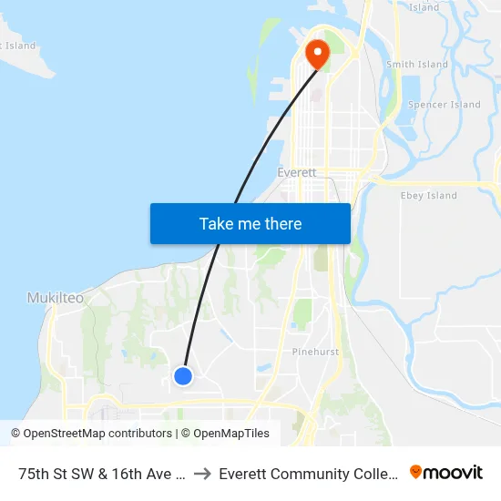 75th St SW & 16th Ave W to Everett Community College map