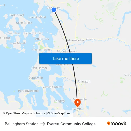 Bellingham Station to Everett Community College map