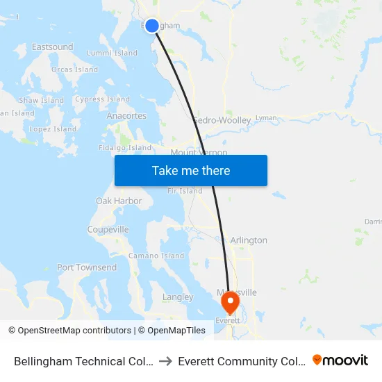 Bellingham Technical College to Everett Community College map