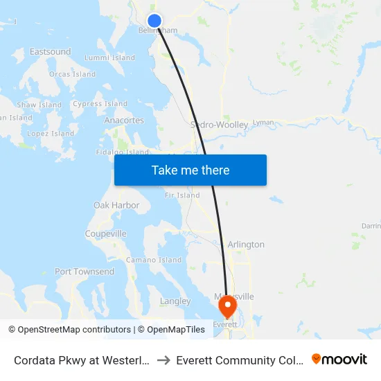 Cordata Pkwy at Westerly Rd to Everett Community College map