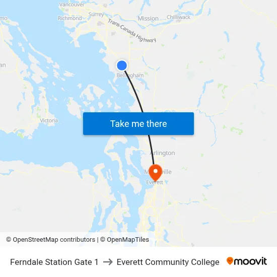Ferndale Station Gate 1 to Everett Community College map