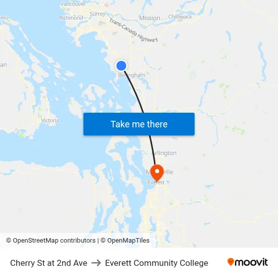 Cherry St at 2nd Ave to Everett Community College map