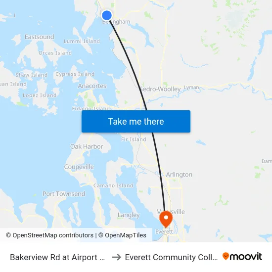 Bakerview Rd at Airport Way to Everett Community College map