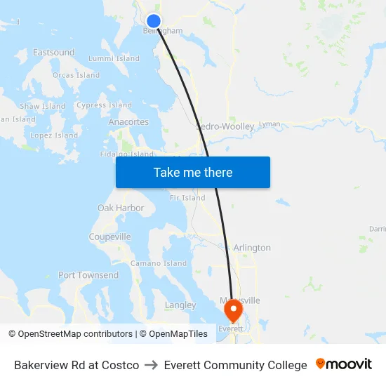 Bakerview Rd at Costco to Everett Community College map