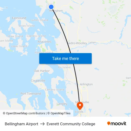 Bellingham Airport to Everett Community College map