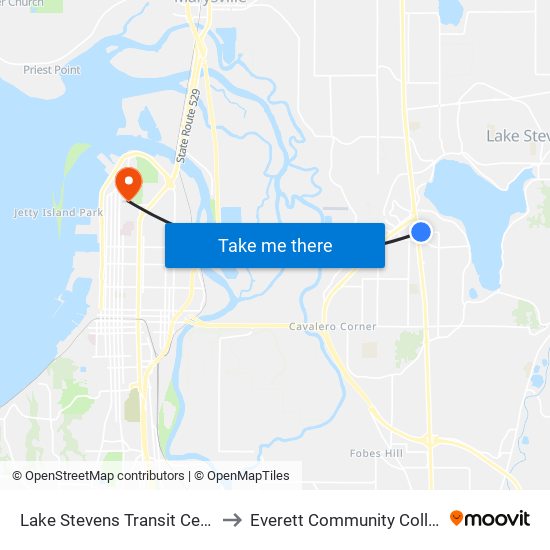 Lake Stevens Transit Center to Everett Community College map