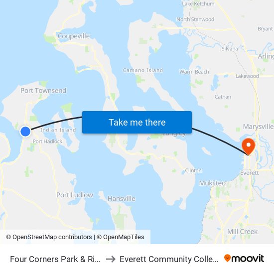 Four Corners Park & Ride to Everett Community College map