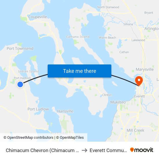 Chimacum Chevron (Chimacum Road at Highway 19) to Everett Community College map