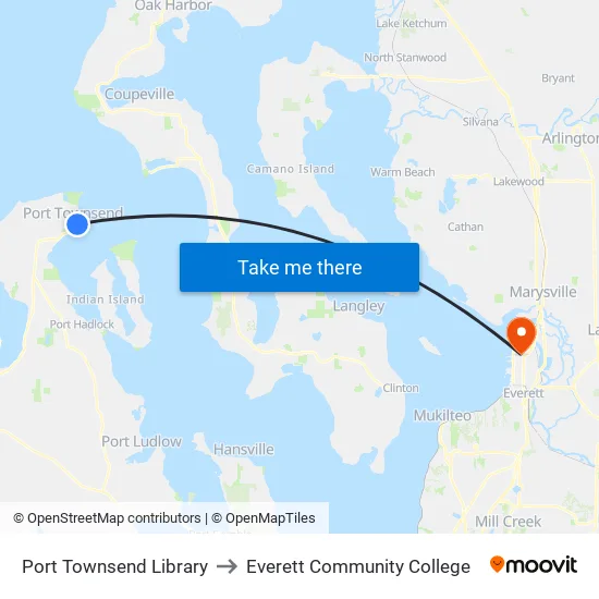 Port Townsend Library to Everett Community College map