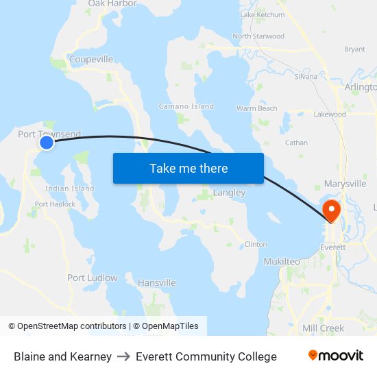 Blaine and Kearney to Everett Community College map