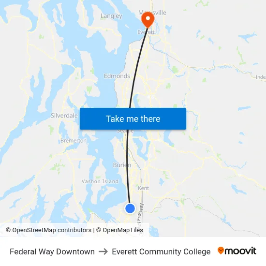 Federal Way Downtown to Everett Community College map