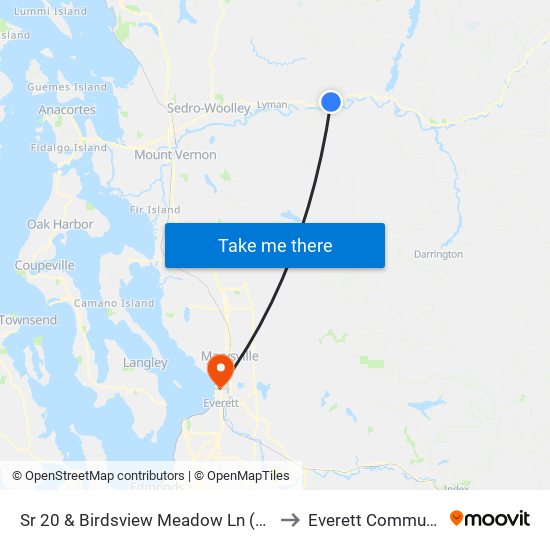 Sr 20 & Birdsview Meadow Ln (Baker Lake Grocery) to Everett Community College map