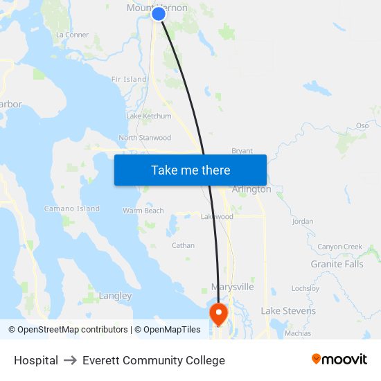 Hospital to Everett Community College map