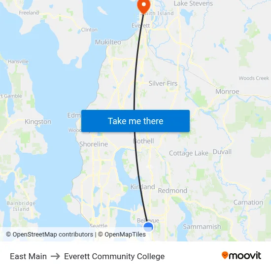 East Main to Everett Community College map