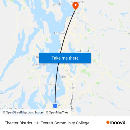 Theater District to Everett Community College map