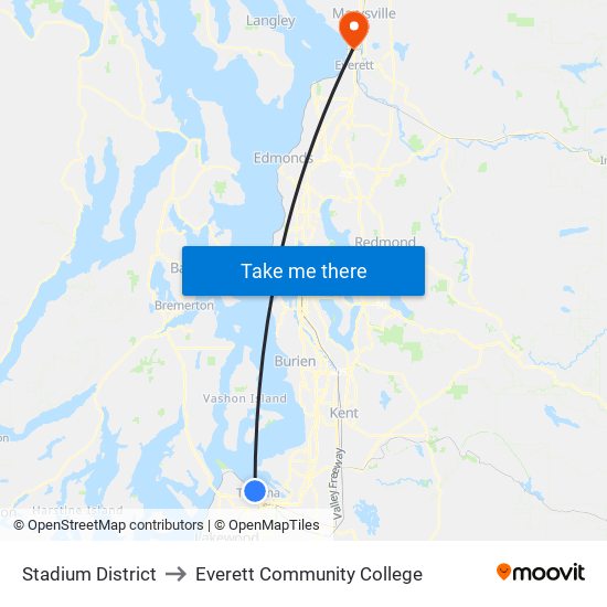 Stadium District to Everett Community College map