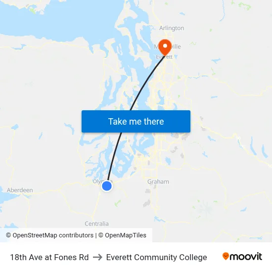 18th Ave at Fones Rd to Everett Community College map