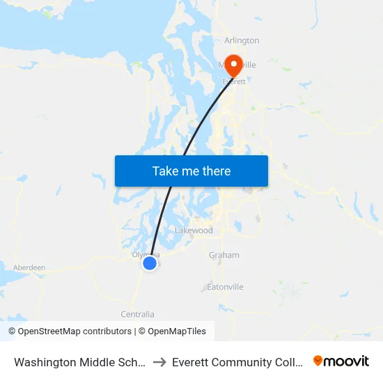 Washington Middle School to Everett Community College map