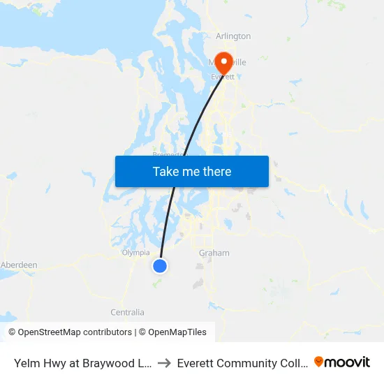 Yelm Hwy at Braywood Ln W to Everett Community College map
