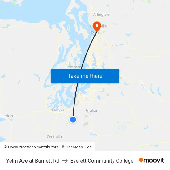 Yelm Ave at Burnett Rd to Everett Community College map