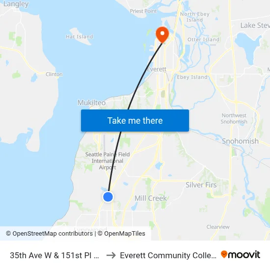 35th Ave W & 151st Pl SW to Everett Community College map