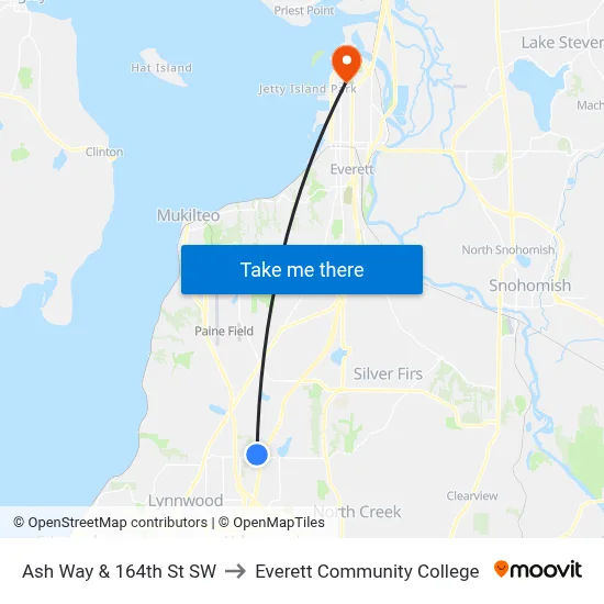 Ash Way & 164th St SW to Everett Community College map