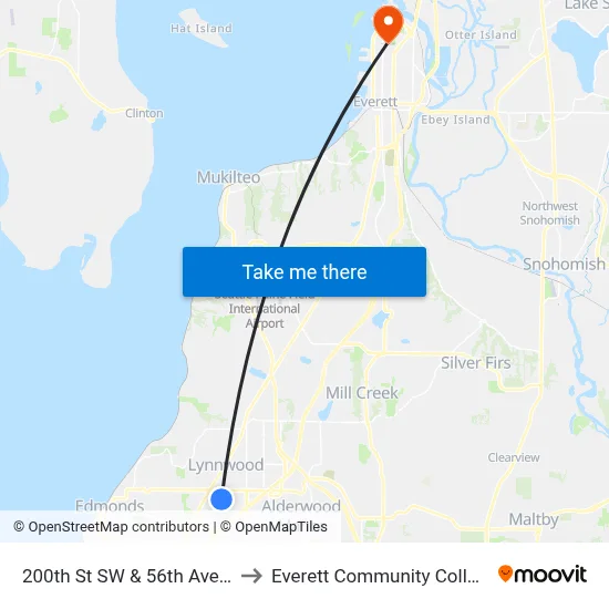 200th St SW & 56th Ave W to Everett Community College map