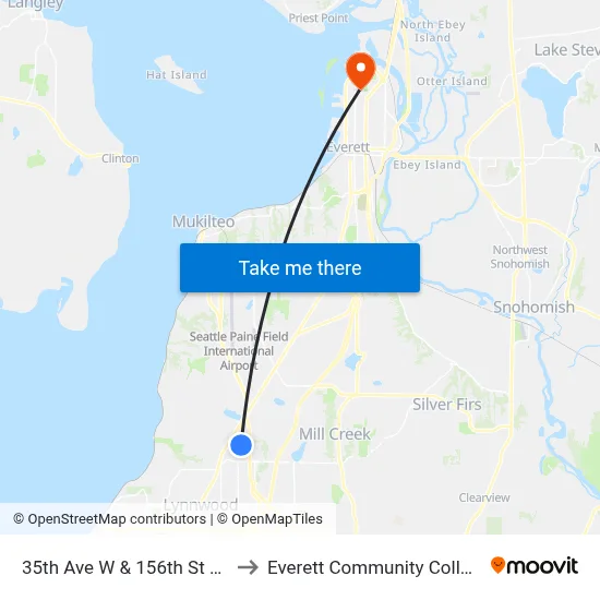 35th Ave W & 156th St SW to Everett Community College map