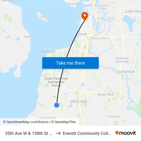 35th Ave W & 158th St SW to Everett Community College map