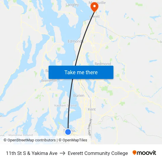 11th St S & Yakima Ave to Everett Community College map