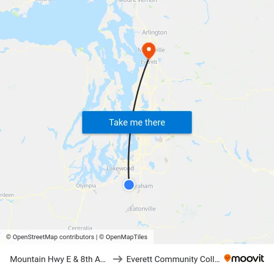 Mountain Hwy E & 8th Ave E, to Everett Community College map