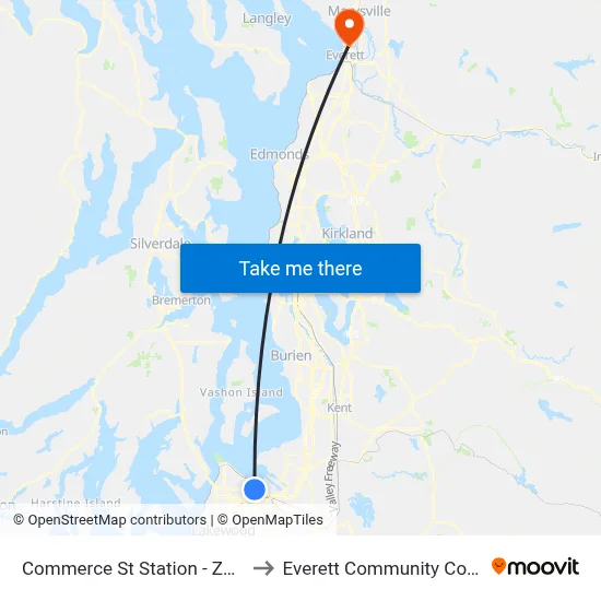 Commerce St Station - Zone B to Everett Community College map