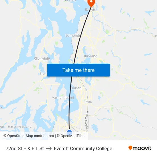 72nd St E & E L St to Everett Community College map