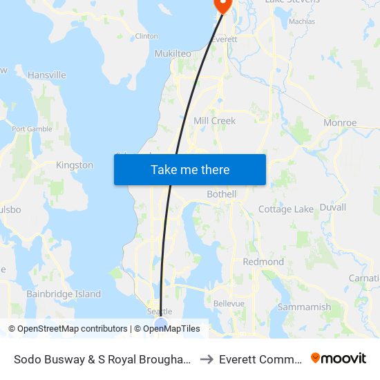 Sodo Busway & S Royal Brougham Way (Stadium Station) to Everett Community College map