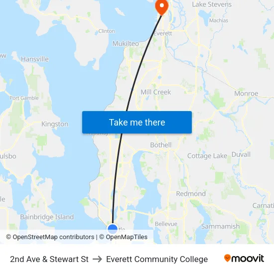 2nd Ave & Stewart St to Everett Community College map