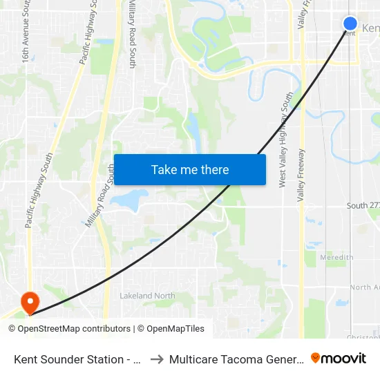 Kent Sounder Station - Bay 3 to Multicare Tacoma General-ER map