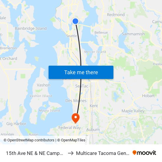 15th Ave NE & NE Campus Pkwy to Multicare Tacoma General-ER map