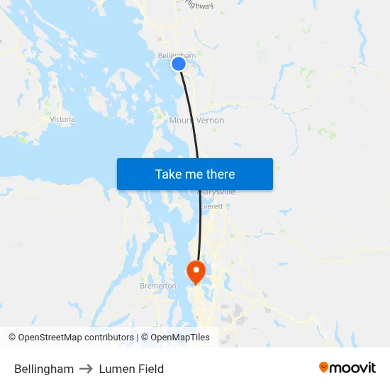Bellingham to Lumen Field map