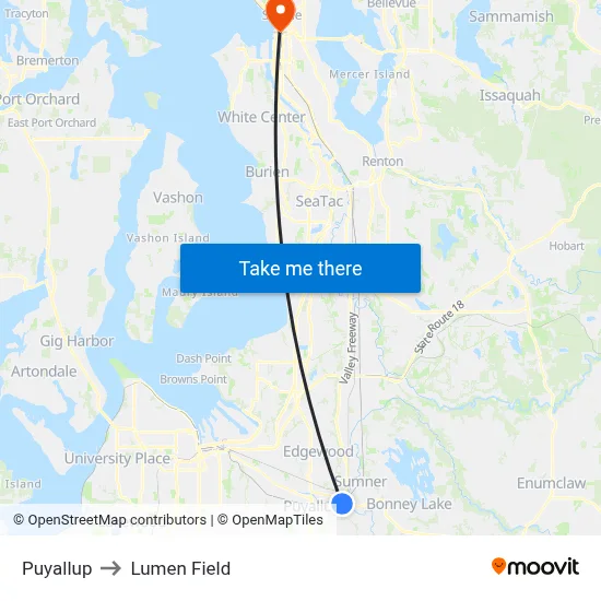 Puyallup to Lumen Field map