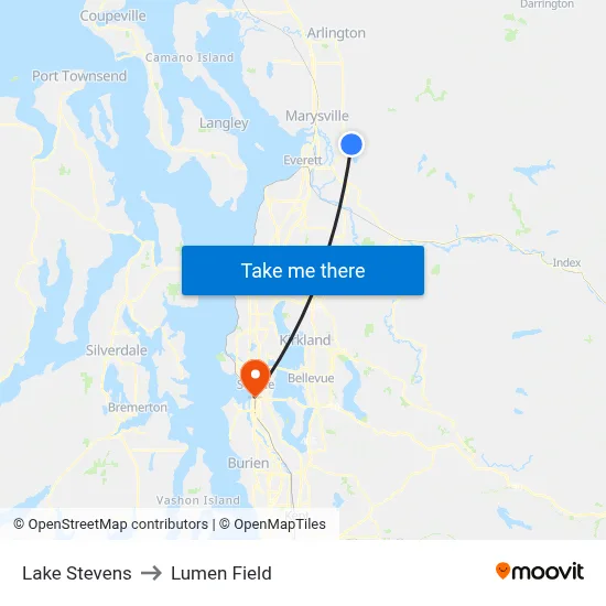 Lake Stevens to Lumen Field map