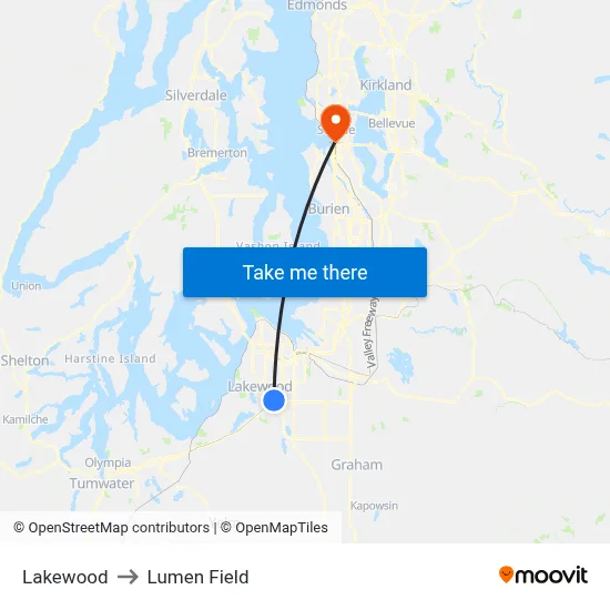 Lakewood to Lumen Field map