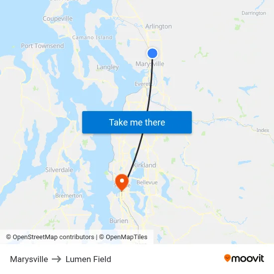 Marysville to Lumen Field map