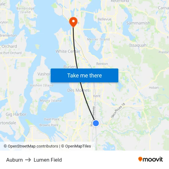 Auburn to Lumen Field map