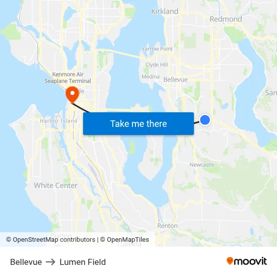 Bellevue to Lumen Field map